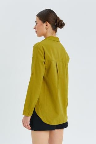 9942 Kadın Oxford Uzun Kol  Basic Gömlek Olive