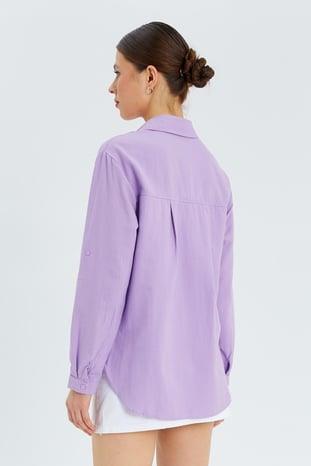 9942 Kadın Oxford Uzun Kol  Basic Gömlek Lila