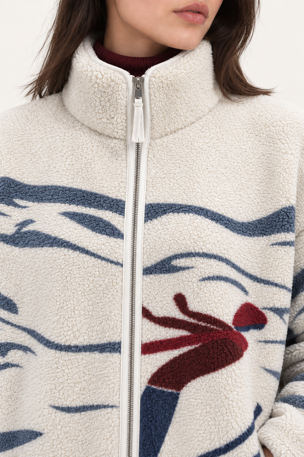Kadın Dağ ve Kayak Silüetli Cepli Yumuşak Dokulu Polar Sweatshirt