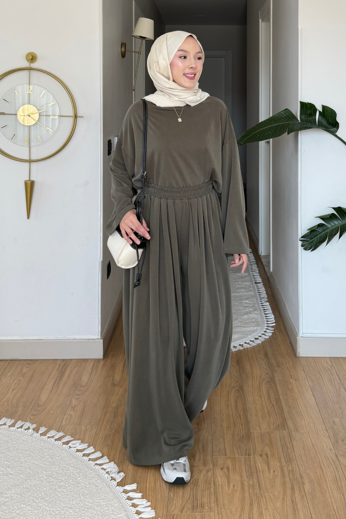Chester Pike Orijinal Modal Kumaş Tunik- Pantolon Tesettür Takım- Haki