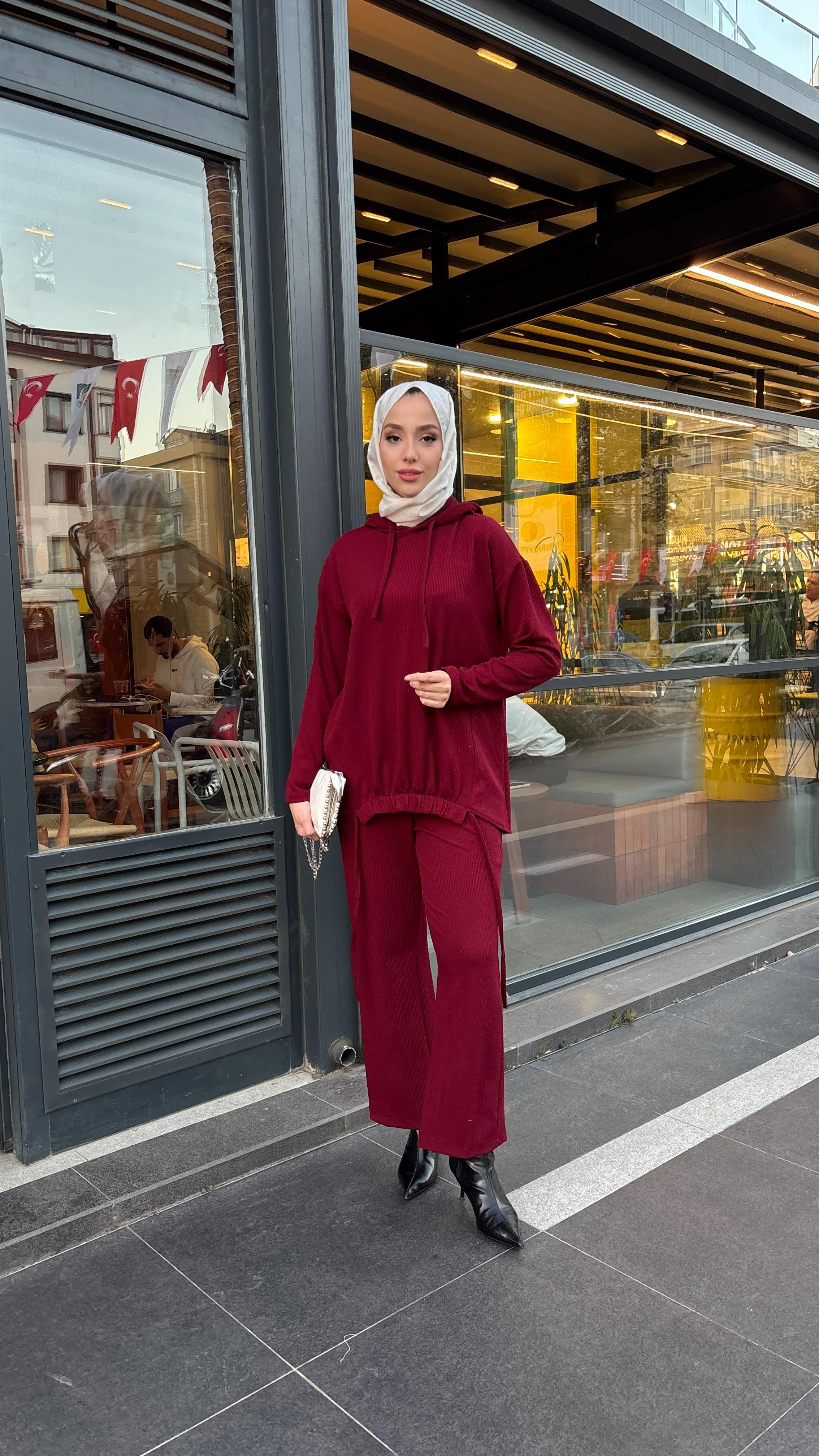 Kadın Fitilli Kapsonlu İkili Takım -Bordo