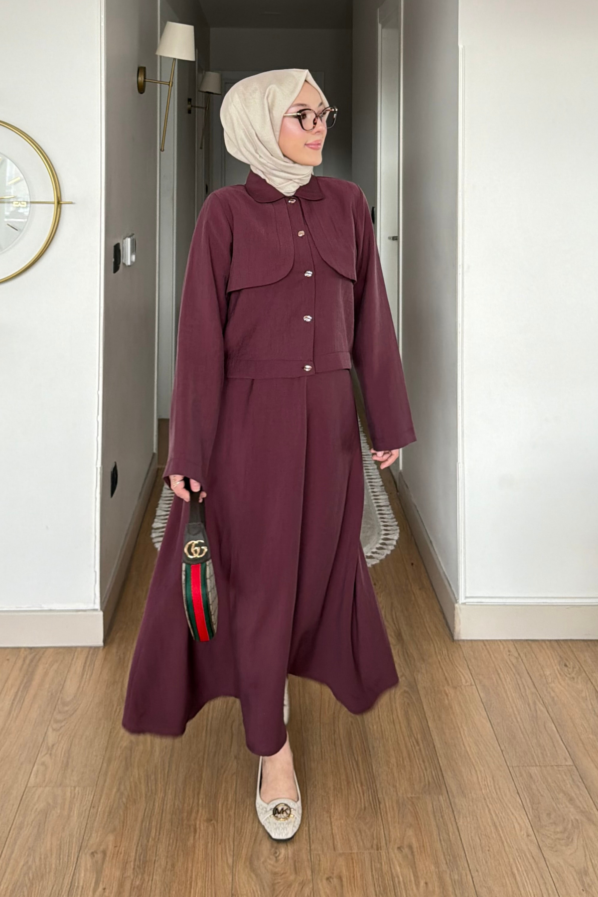 Laris Modal Kumaş Ceket-Etek Tesettür Takım- Bordo