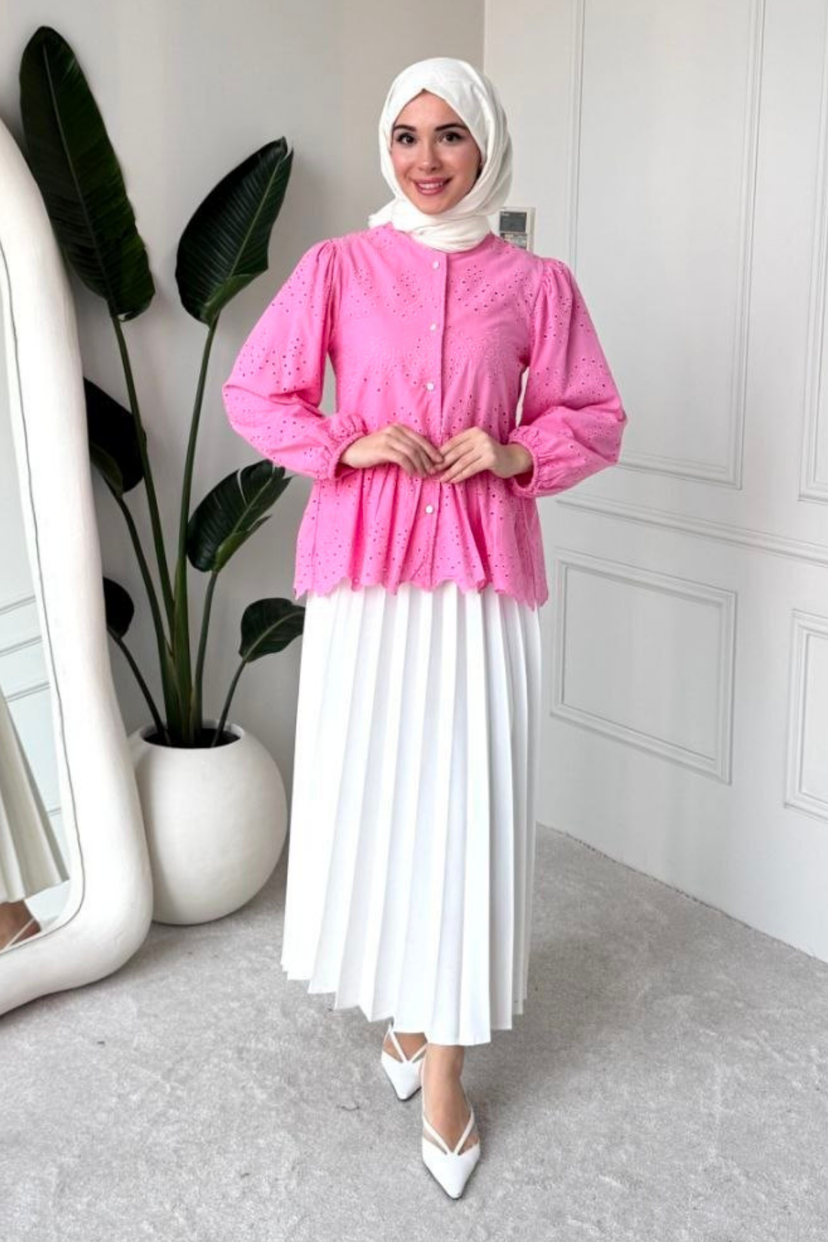 Lola Fisto Kumaş Astarlı Tesettür Gömlek- Pembe