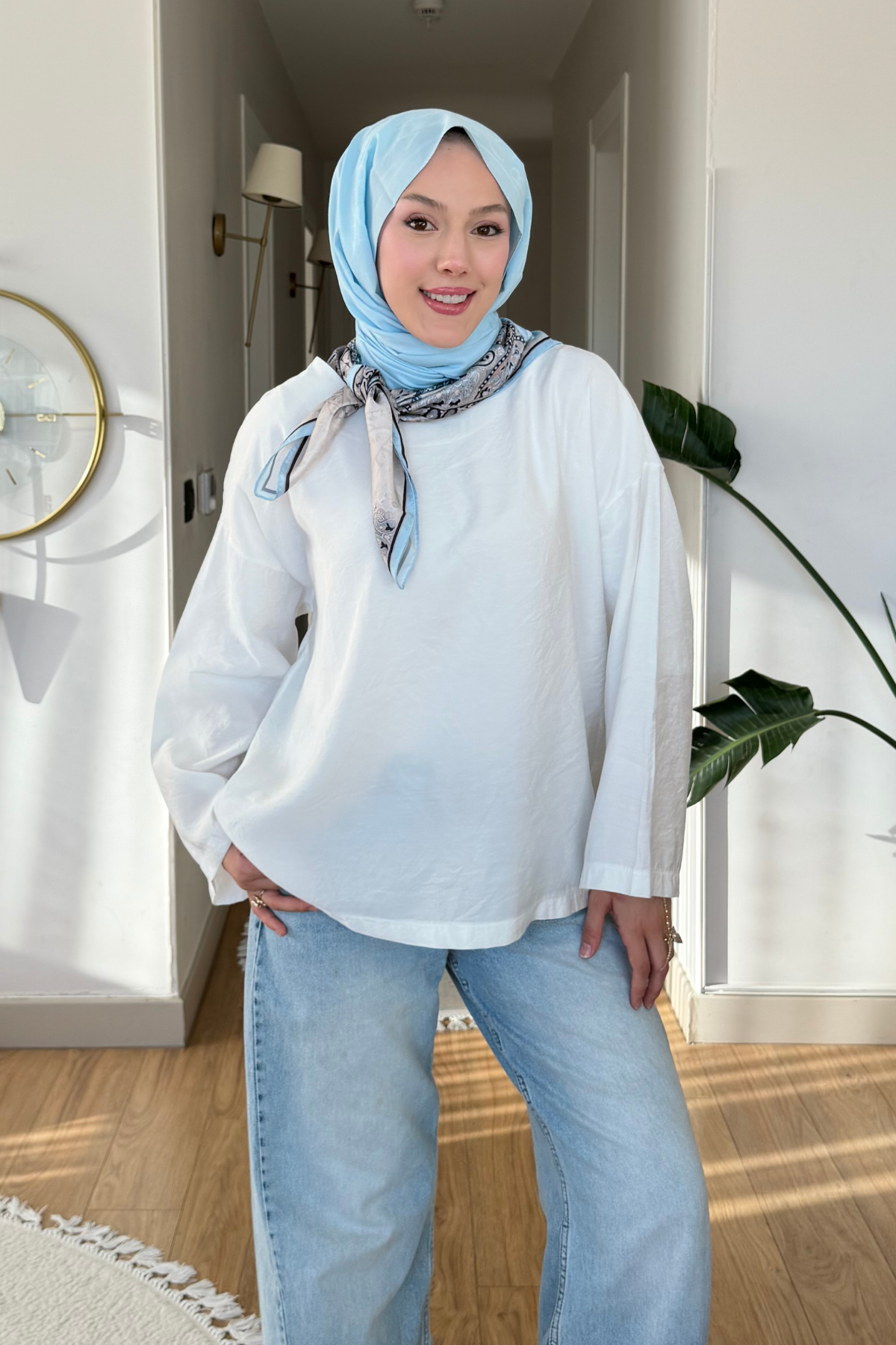 Mestro Modal Kumaş Basic Tesettür Tunik- Beyaz
