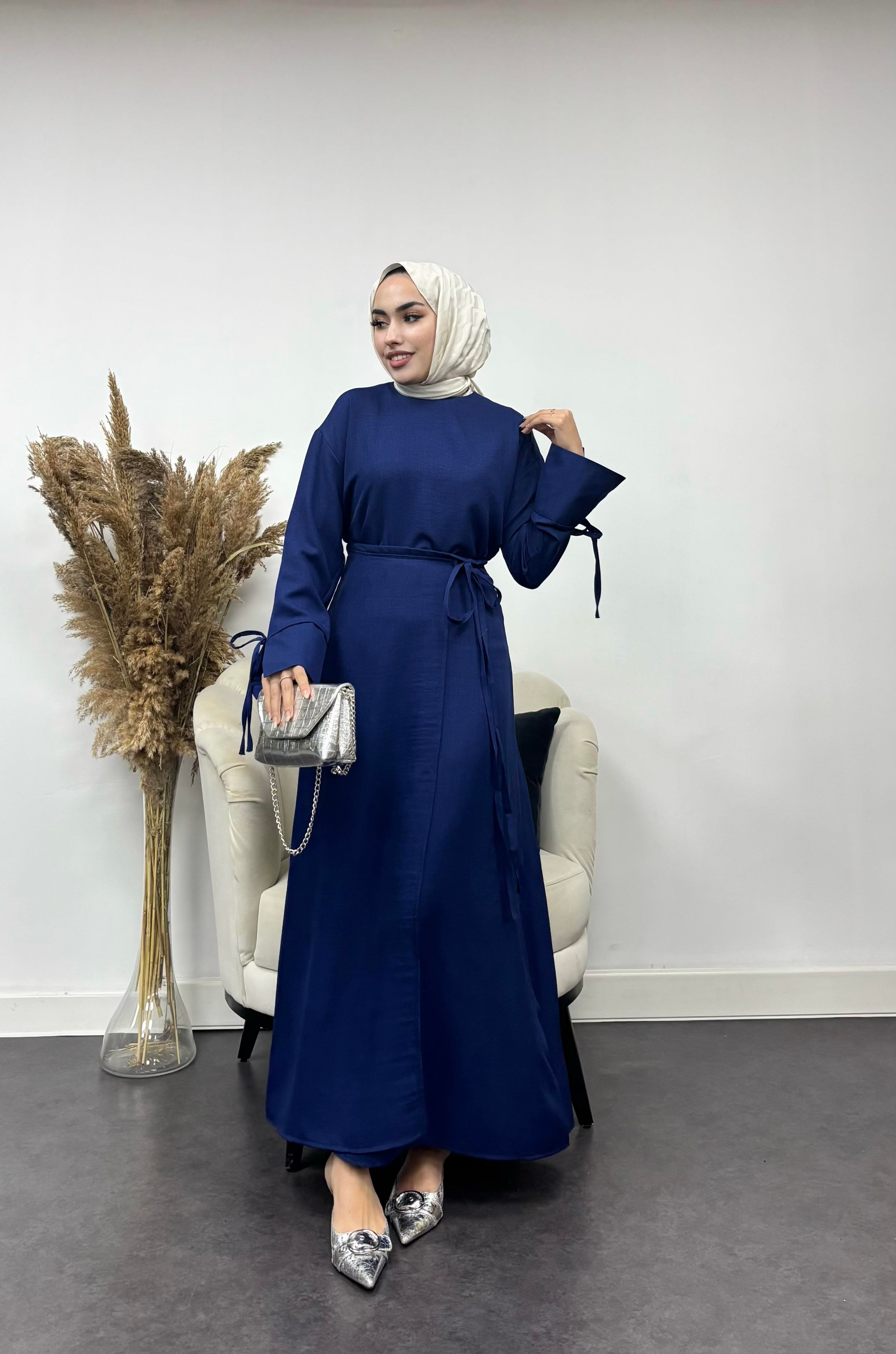 Sofya Keten Eteği Bağlamalı Takım-Lacivert