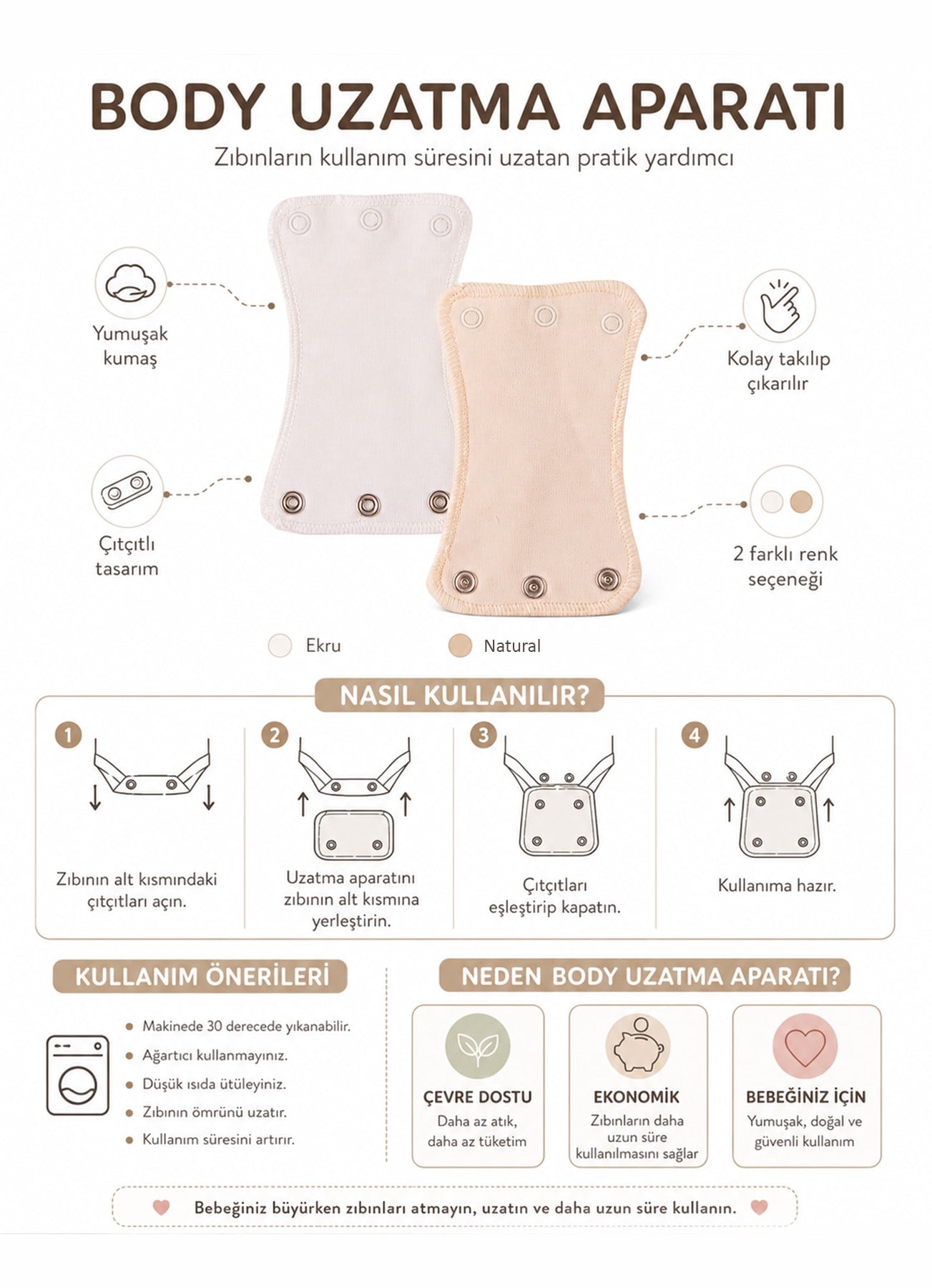 ORGANİK 2'Lİ BODY UZATMA APARATI/ 3 ÇITÇIT EKRU-NATURAL