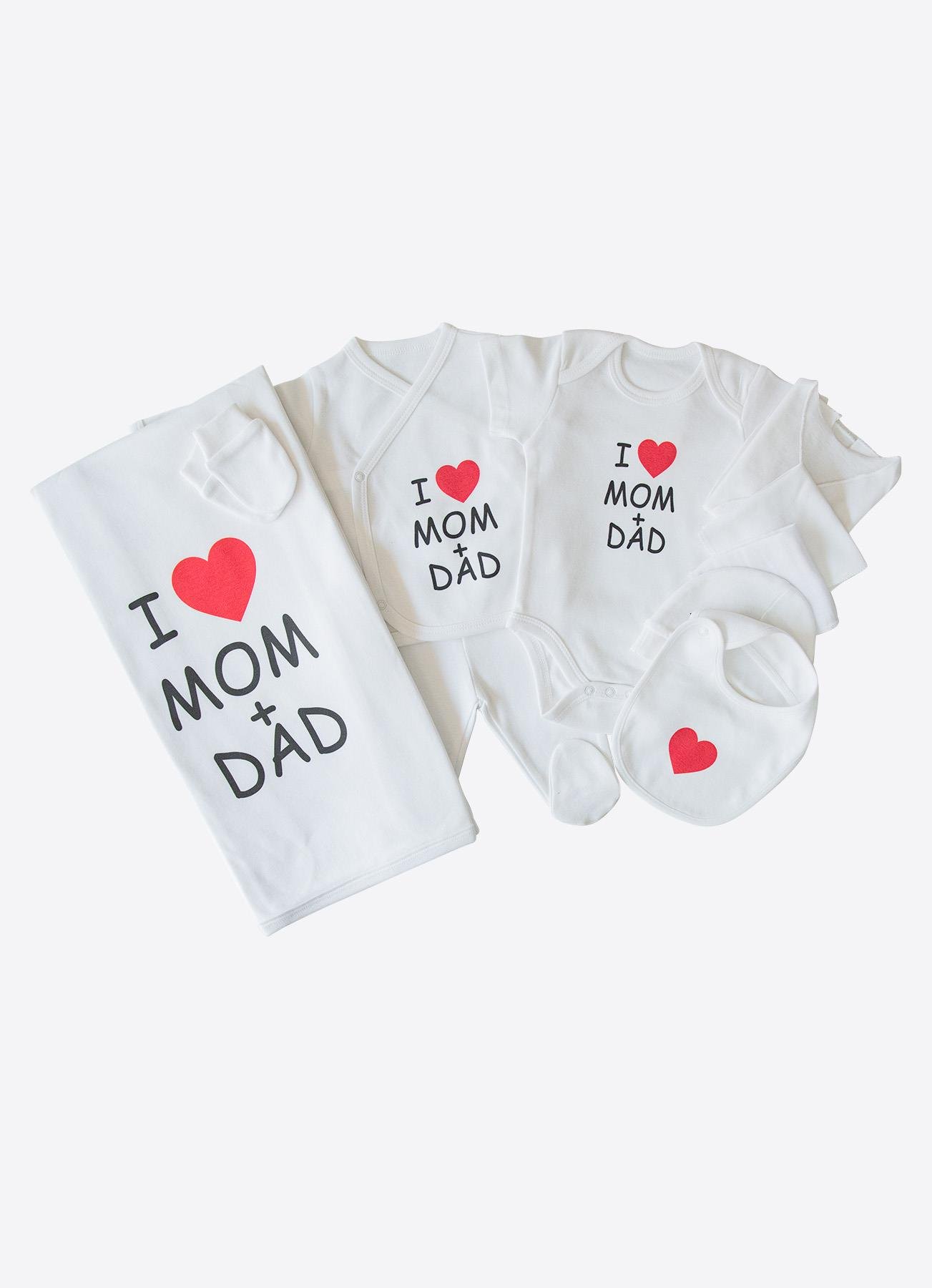 Organik ASK I Love Mom&Dad 10'lu Hastane Çıkış Seti Beyaz