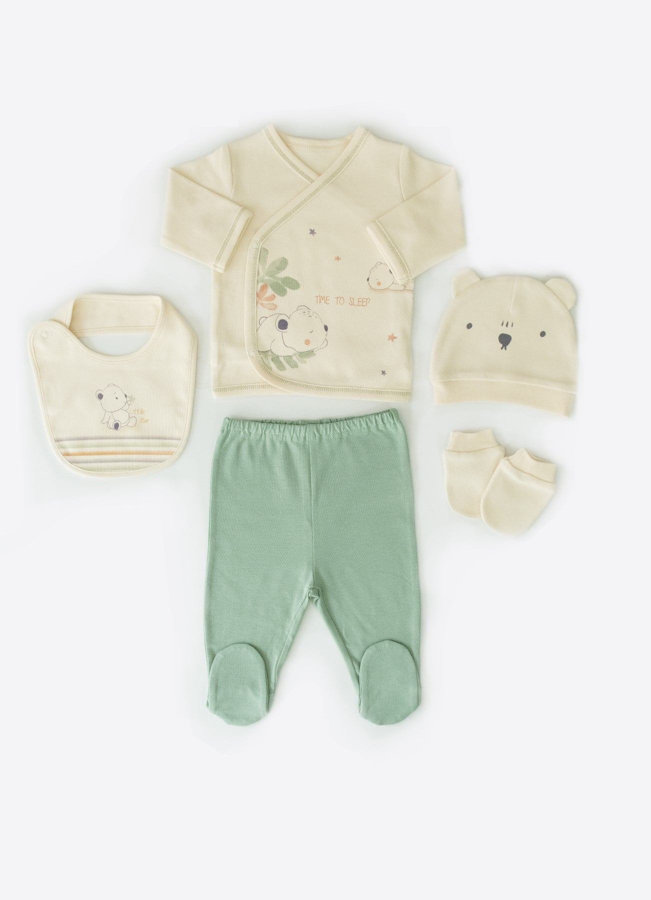 Organik Big Bear 5'li Zıbın Set Natural-Yeşil