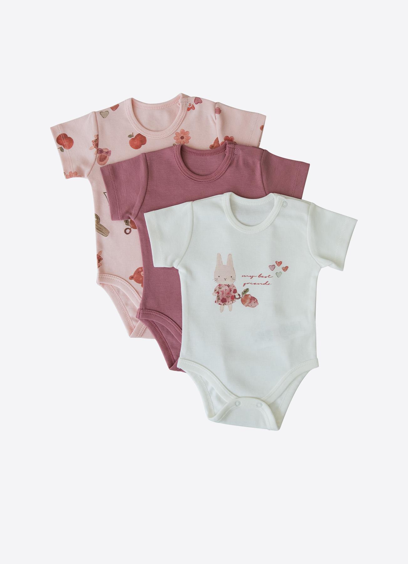 ORGANİK BUNNY 3'LÜ KISA KOL BODY PEMBE