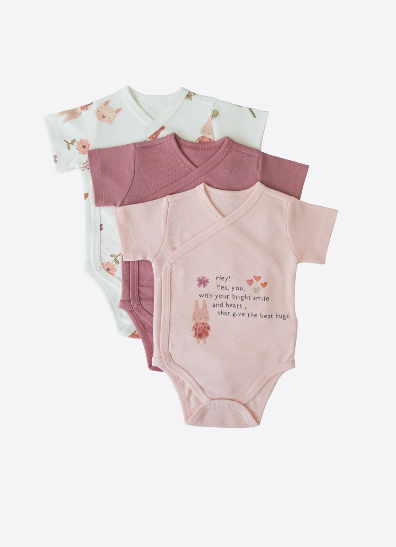 ORGANİK BUNNY 3'LÜ KRUVAZE KISA KOL BODY PEMBE