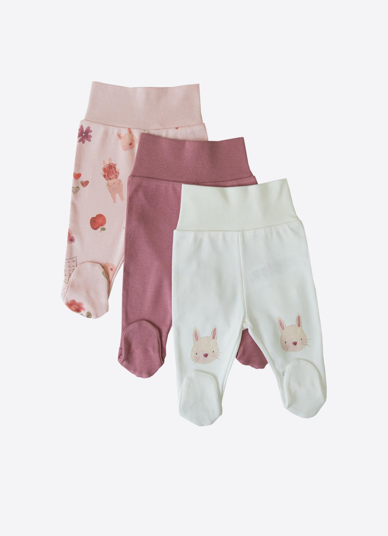 Organik Bunny 3'lü Patikli Pantolon Pembe
