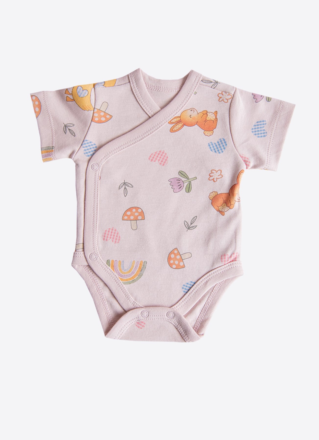 ORGANİK CUTE BUNNY 3'LÜ KRUVAZE KISA KOL BODY PEMBE