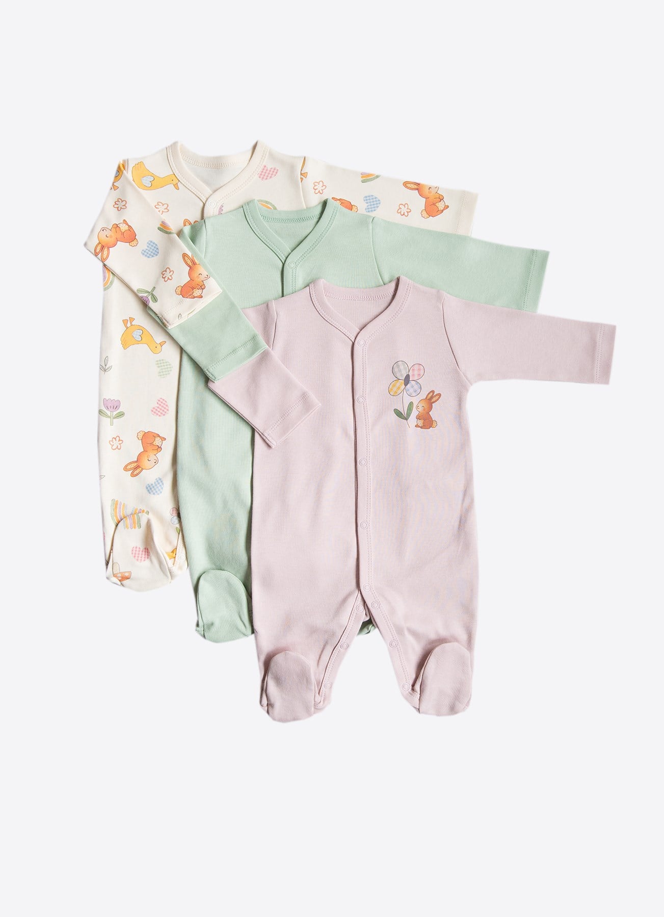 ORGANİK CUTE BUNNY 3'LÜ PATİKLİ TULUM PEMBE