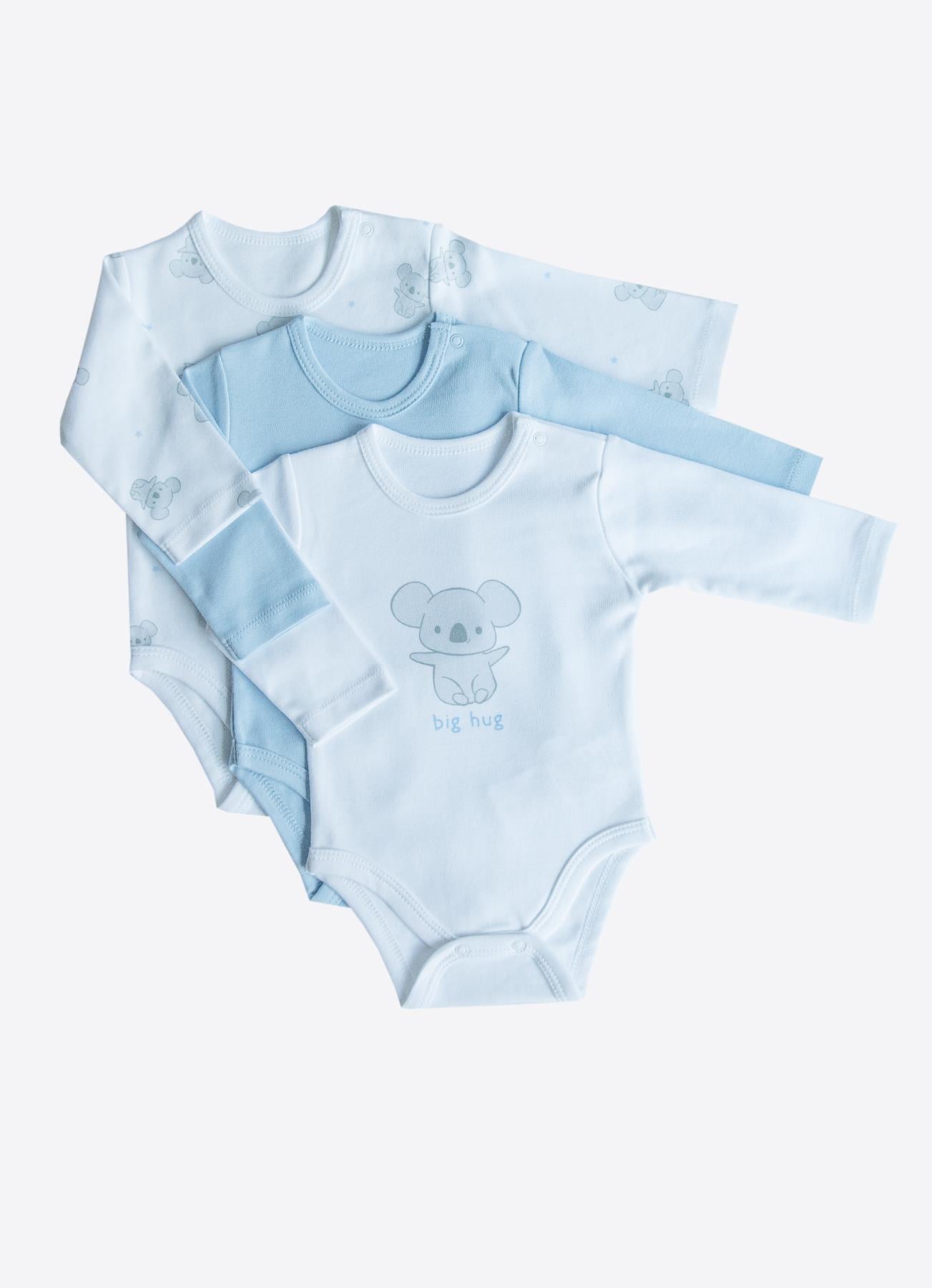 ORGANİK CUTE KOALA 3'LÜ UZUN KOL BODY MAVİ