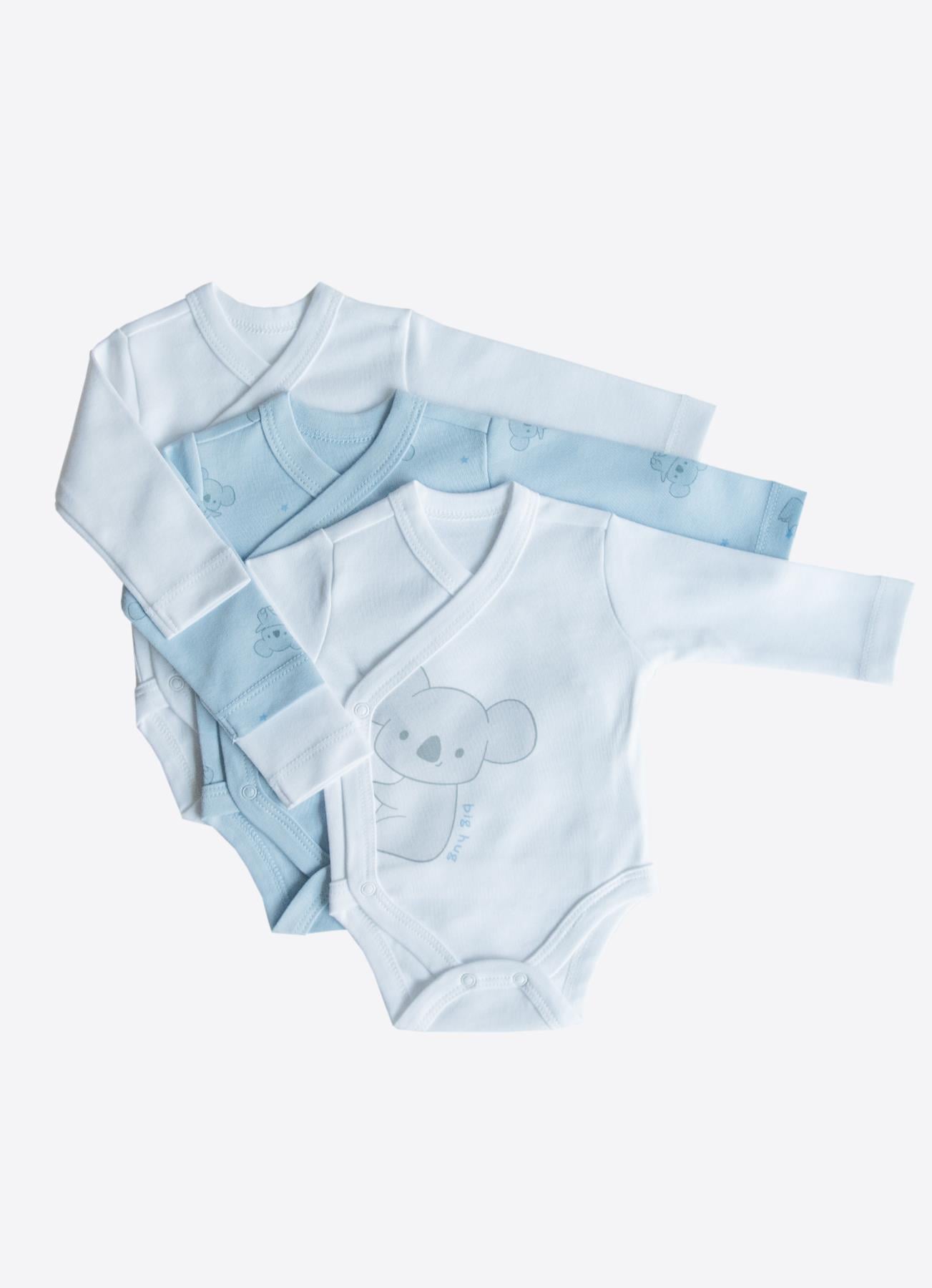 ORGANİK CUTE KOALA 3'LÜ UZUN KOL KRUVAZE  BODY MAVİ