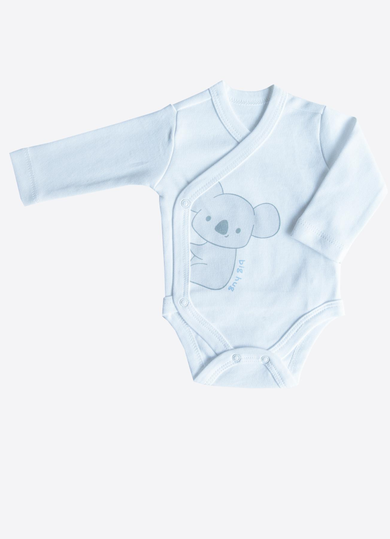 Organik Cute Koala 3'lü Uzun Kol Kruvaze Body Mavi