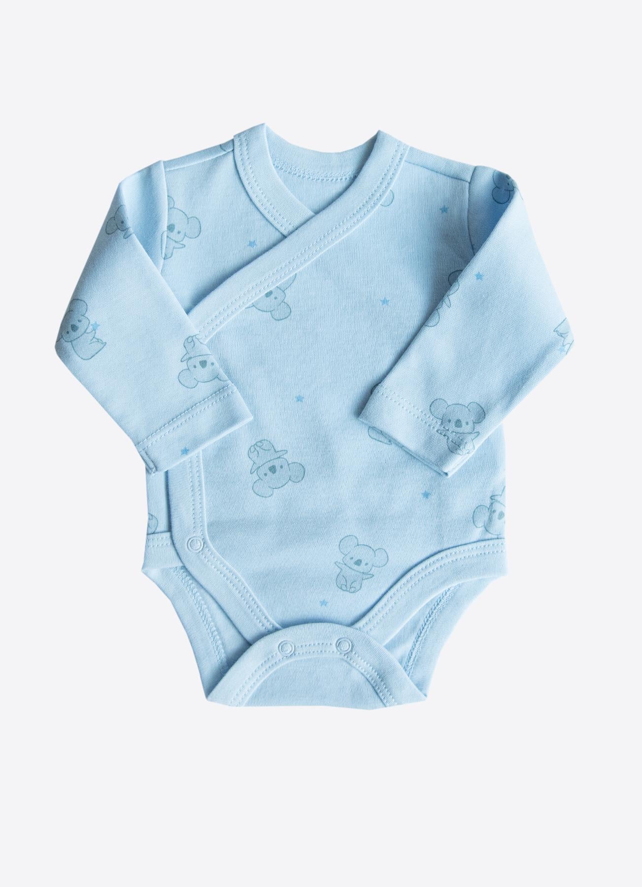 Organik Cute Koala 3'lü Uzun Kol Kruvaze Body Mavi