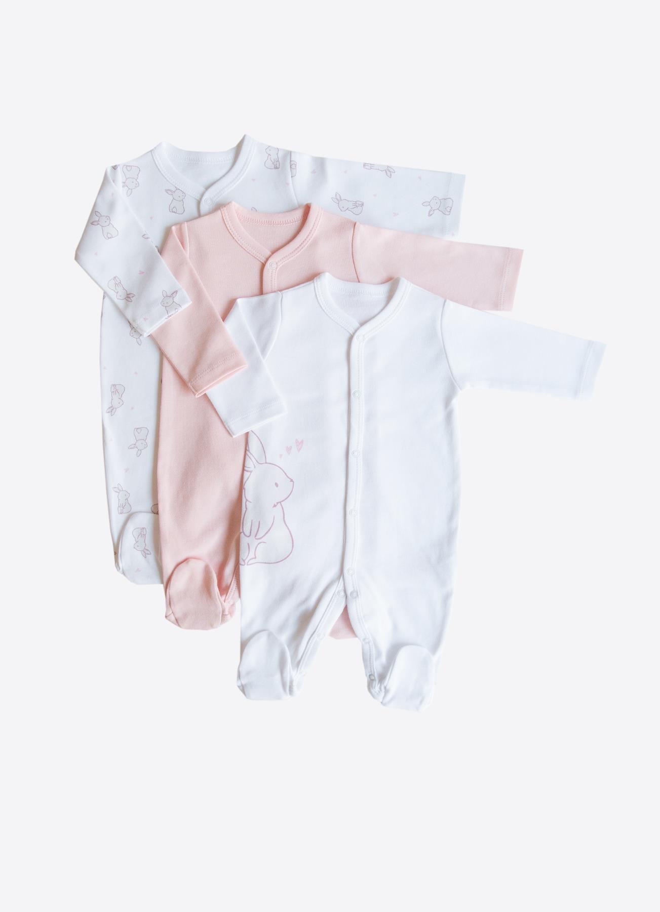 ORGANİK CUTE RABBIT 3'LÜ PATİKLİ TULUM PEMBE