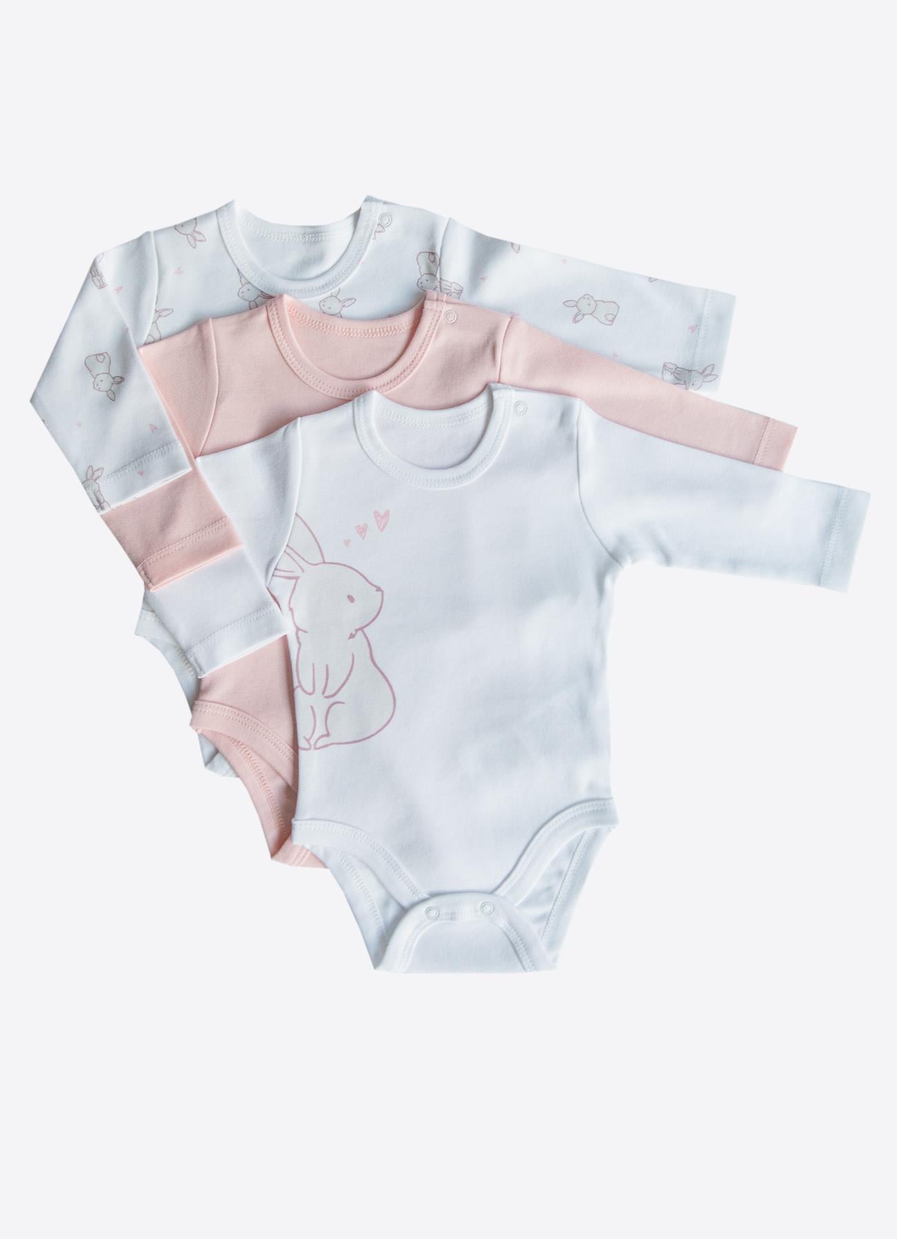 ORGANİK CUTE RABBIT 3'LÜ UZUN KOL BODY PEMBE
