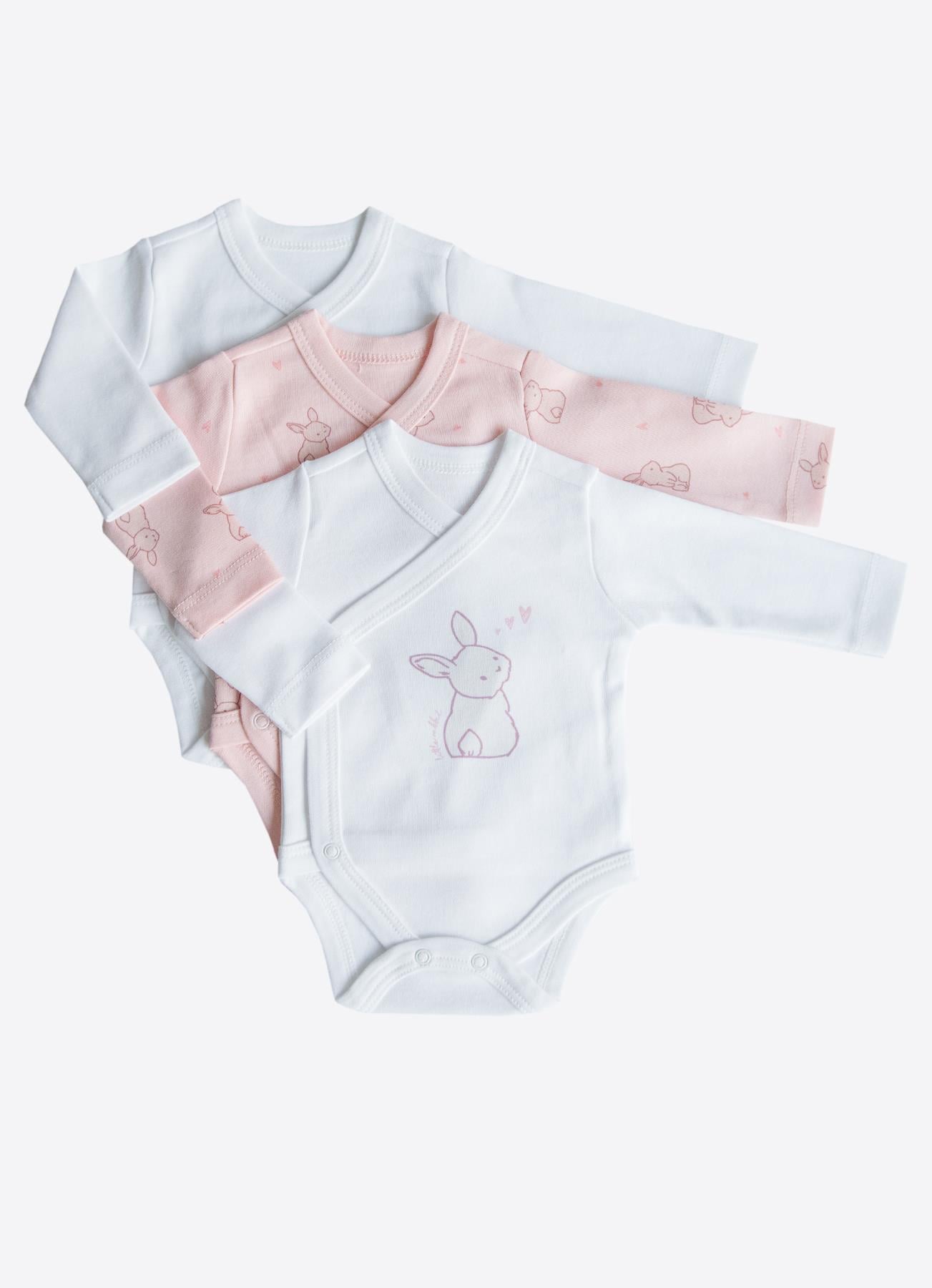 ORGANİK CUTE RABBIT 3'LÜ  UZUN KOL KRUVAZE BODY PEMBE