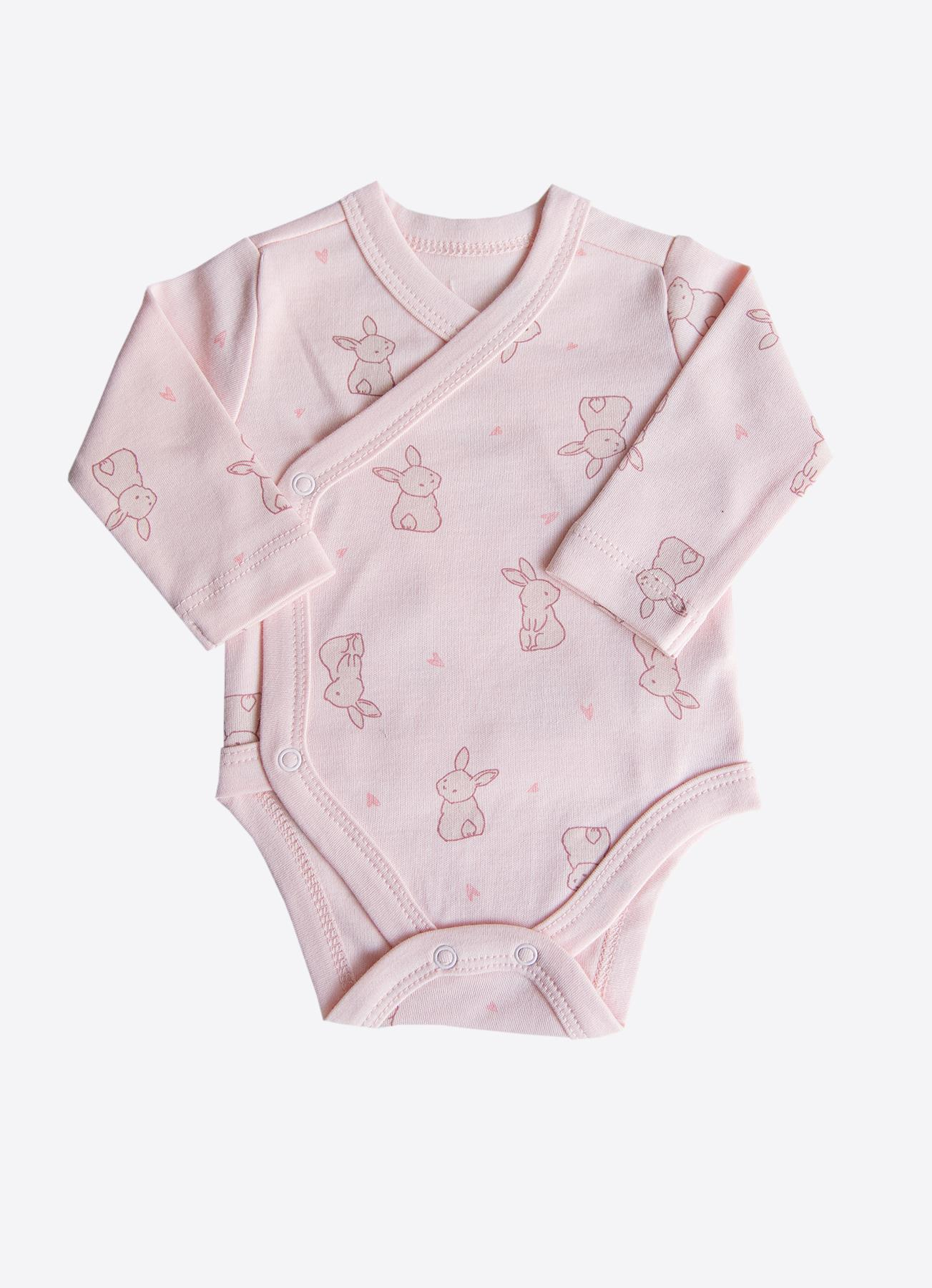 ORGANİK CUTE RABBIT 3'LÜ  UZUN KOL KRUVAZE BODY PEMBE