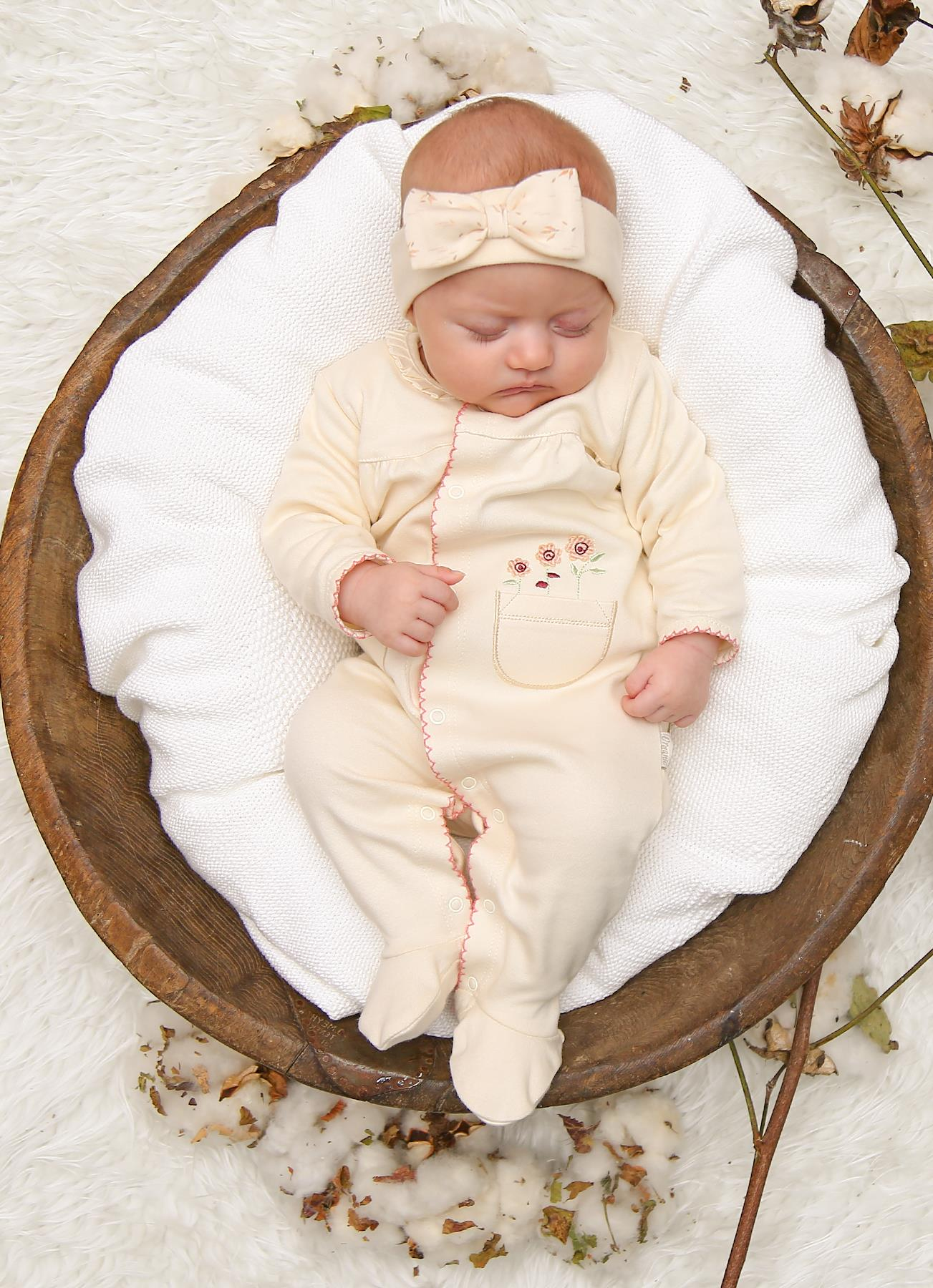 ORGANİK ELEGANT ÇİÇEKLİ PATİKLİ TULUM NATURAL