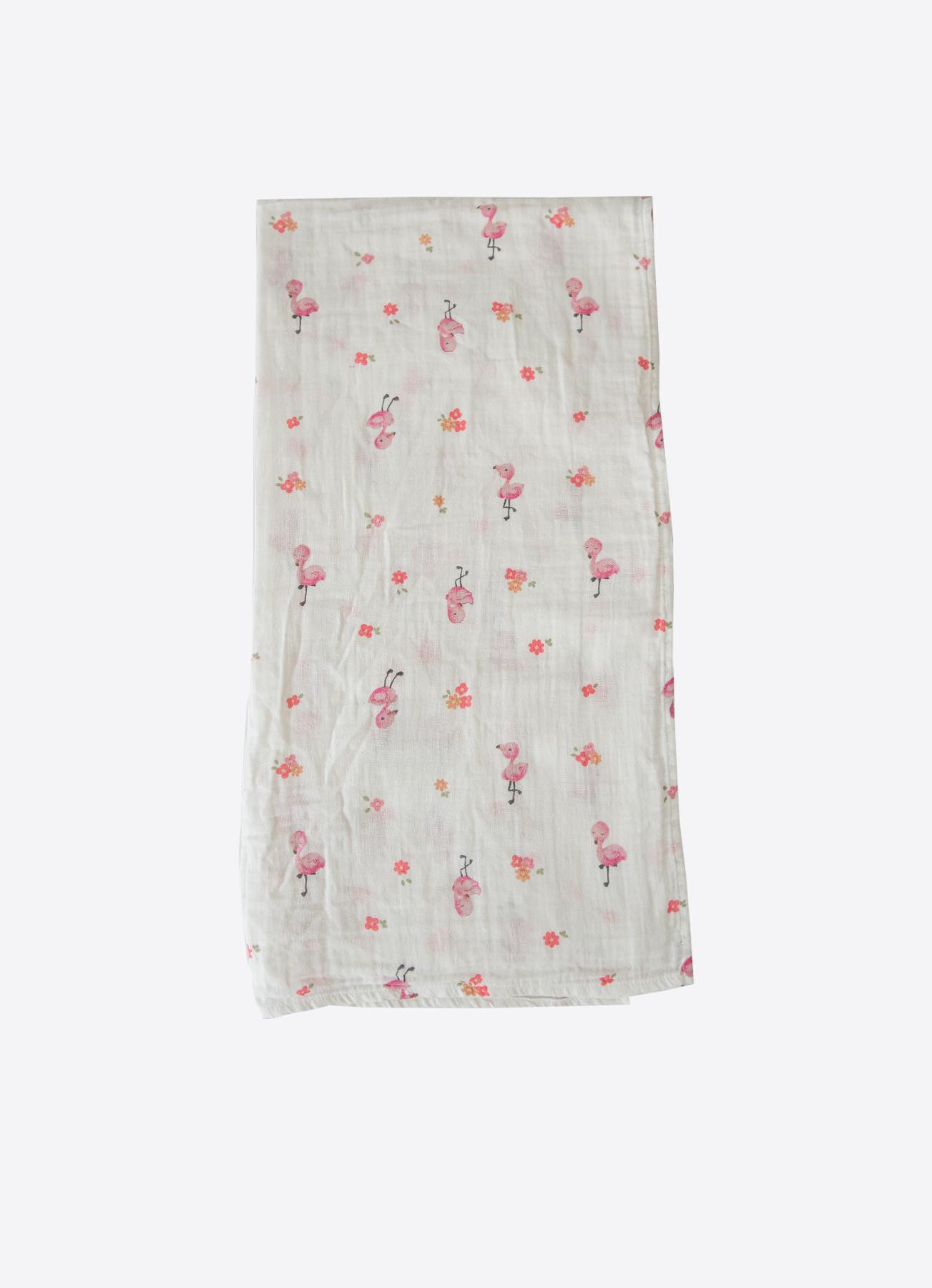 Organik Flamingo Girl Müslin Battaniye Beyaz