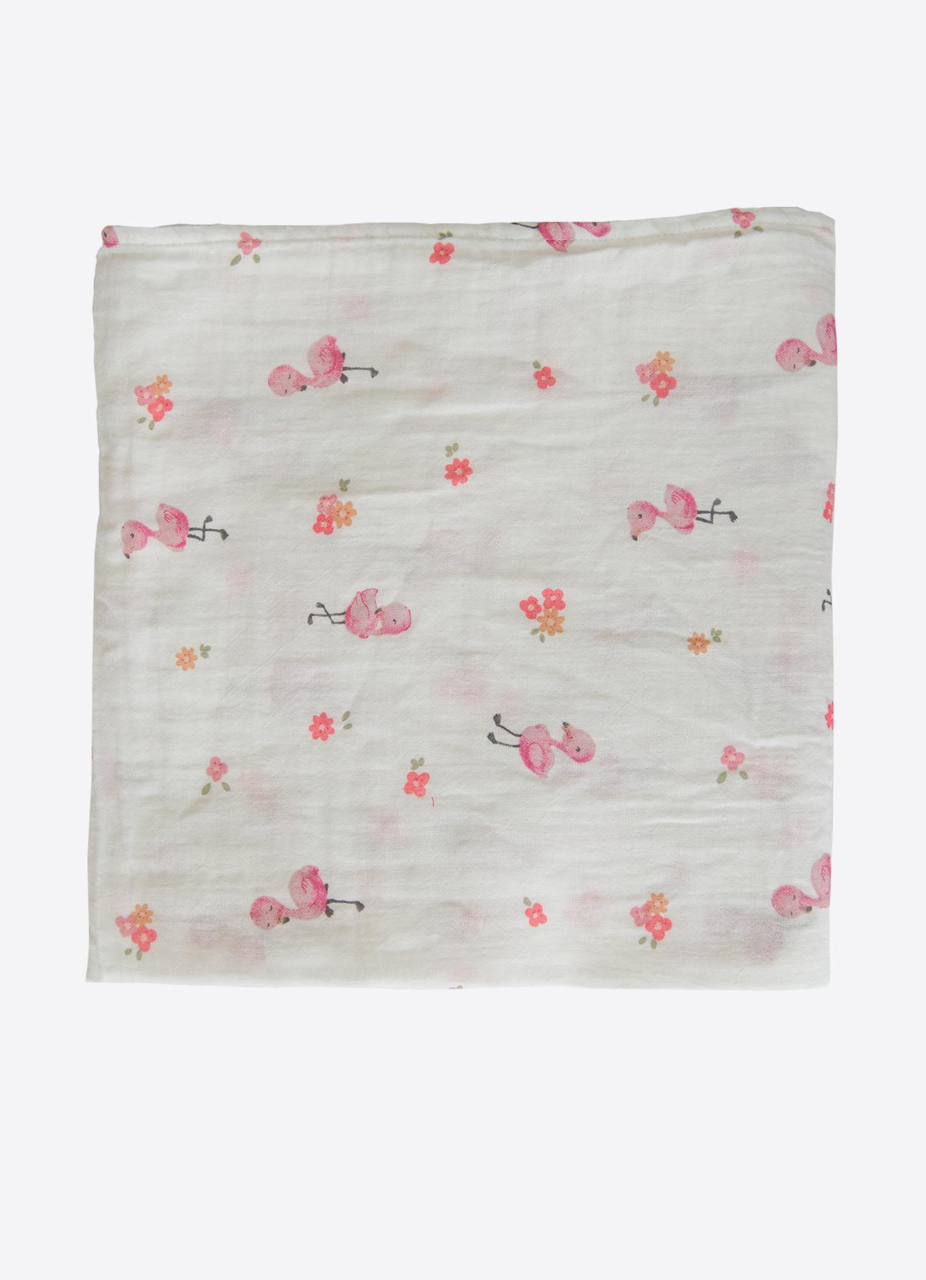 Organik Flamingo Girl Müslin Battaniye Beyaz