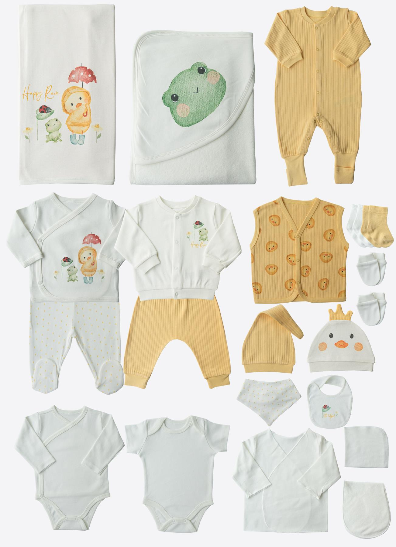 Organik Happy Rain 21'li Hastane Çıkış Seti Sarı