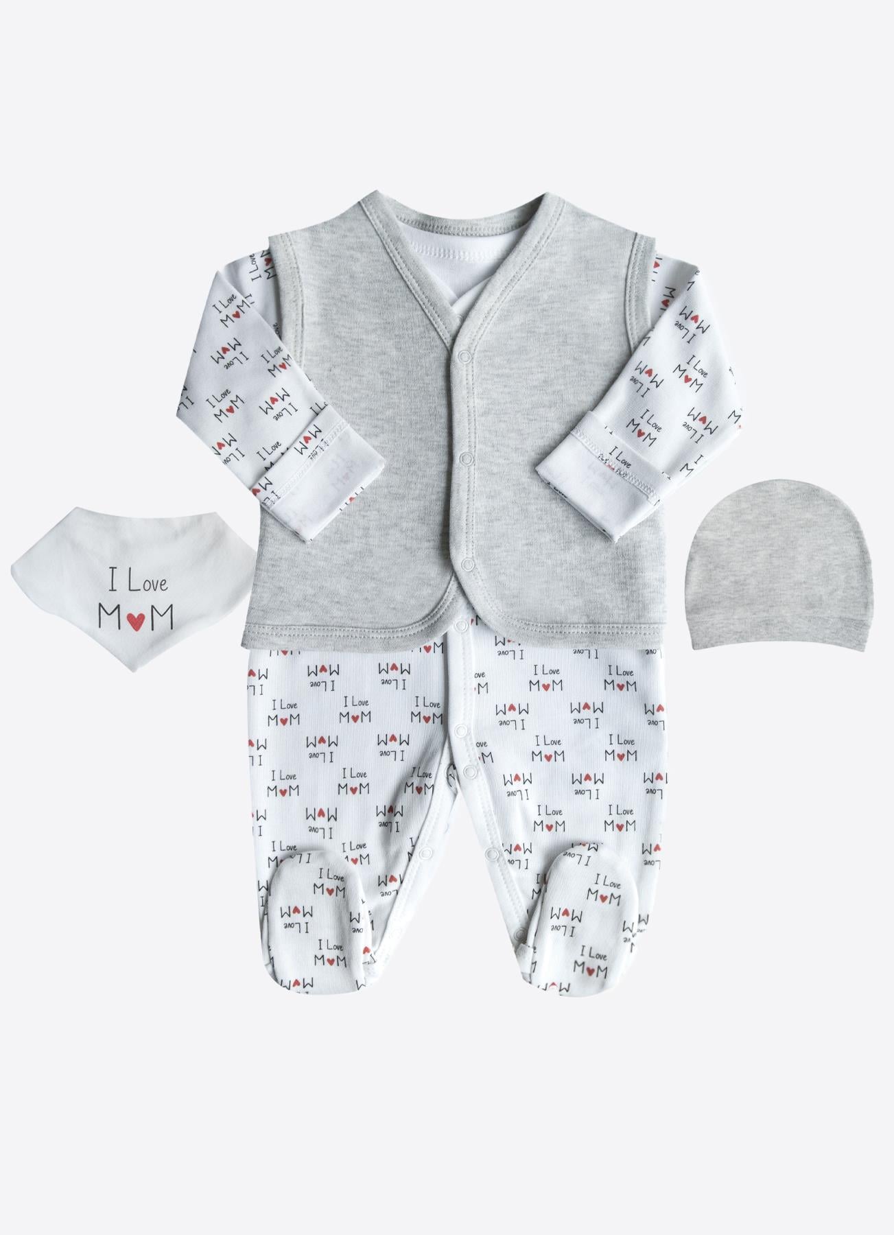 Organik I Love Mom 4'lü Takım Gri