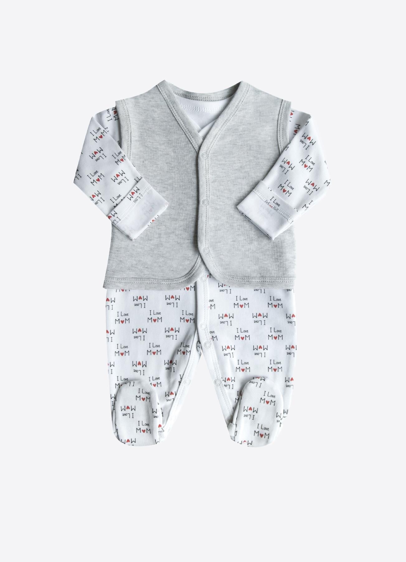 Organik I Love Mom 4'lü Takım Gri