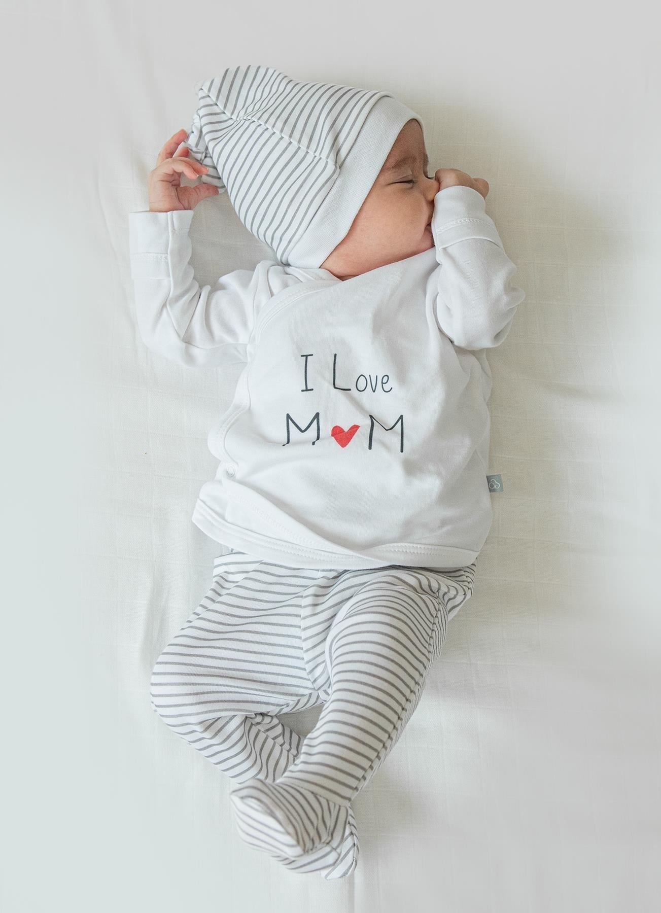 ORGANİK I LOVE MOM 5'Lİ HASTANE ÇIKIŞ SETİ GRİ