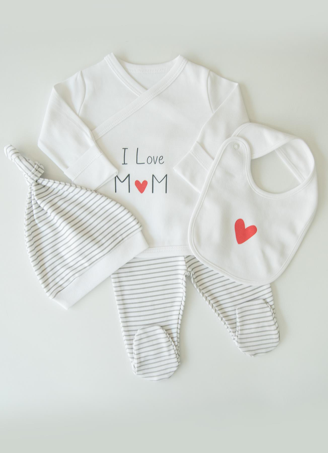 ORGANİK I LOVE MOM 5'Lİ HASTANE ÇIKIŞ SETİ GRİ