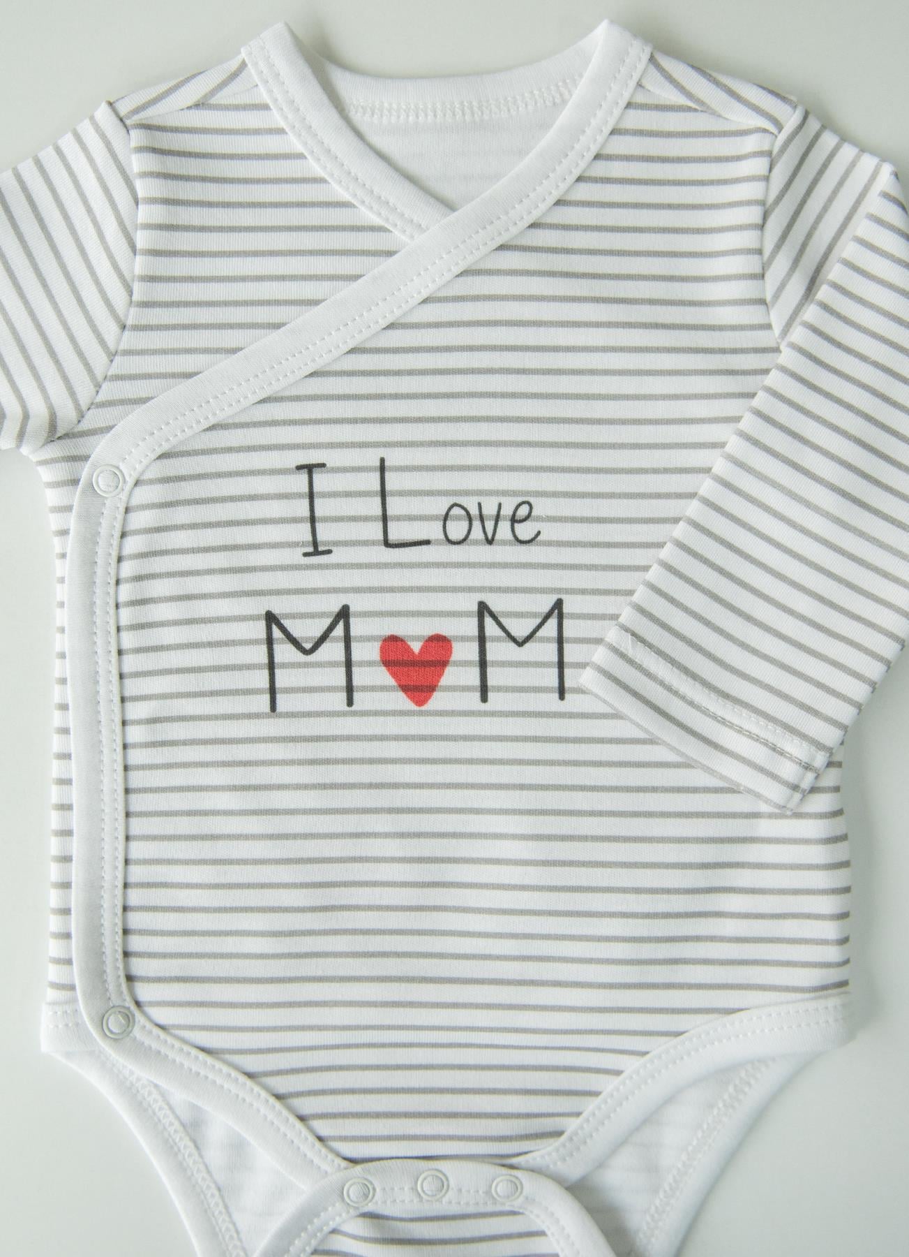 ORGANİK I LOVE MOM KRUVAZE 3'LÜ TAKIM GRİ MELANJ