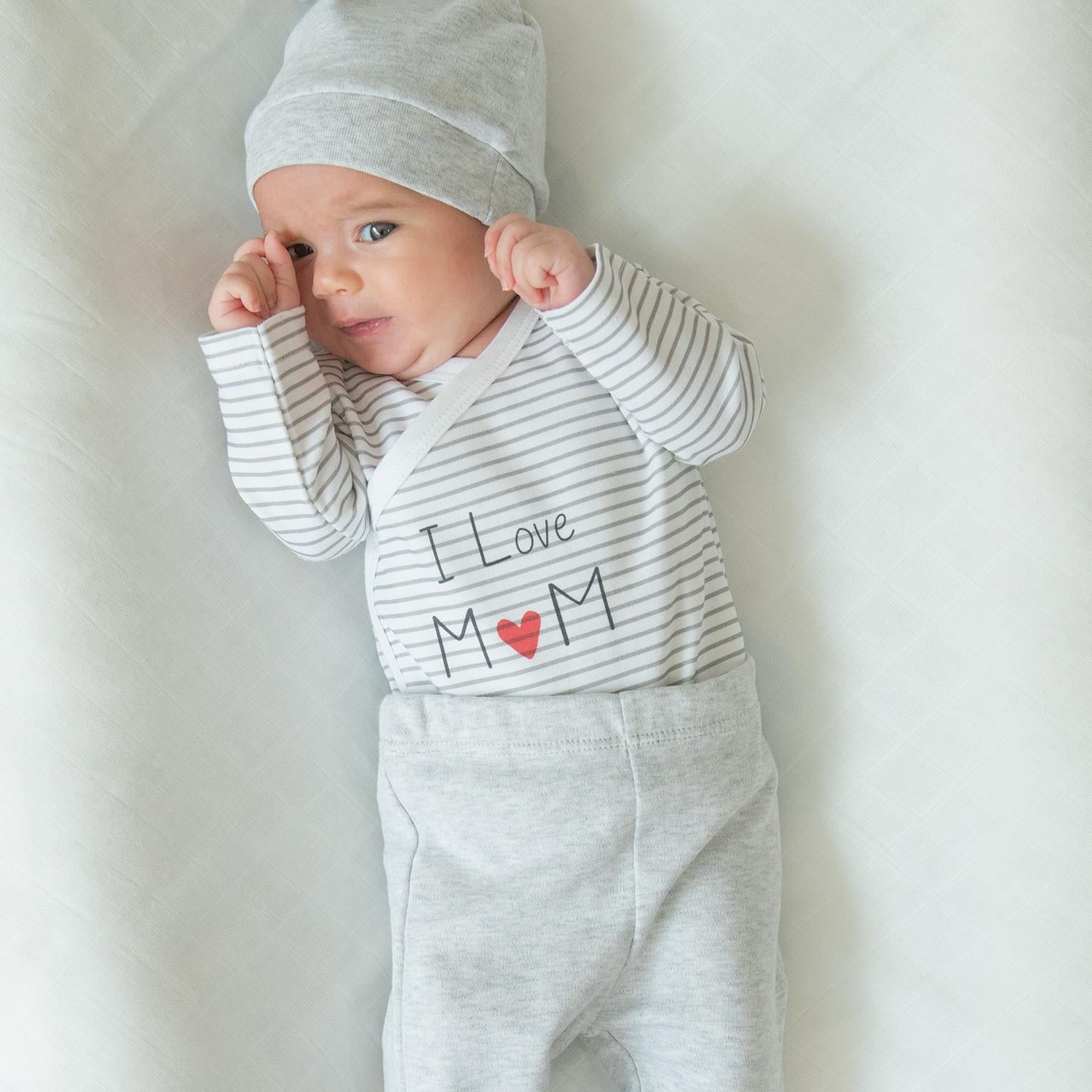 ORGANİK I LOVE MOM KRUVAZE 3'LÜ TAKIM GRİ MELANJ