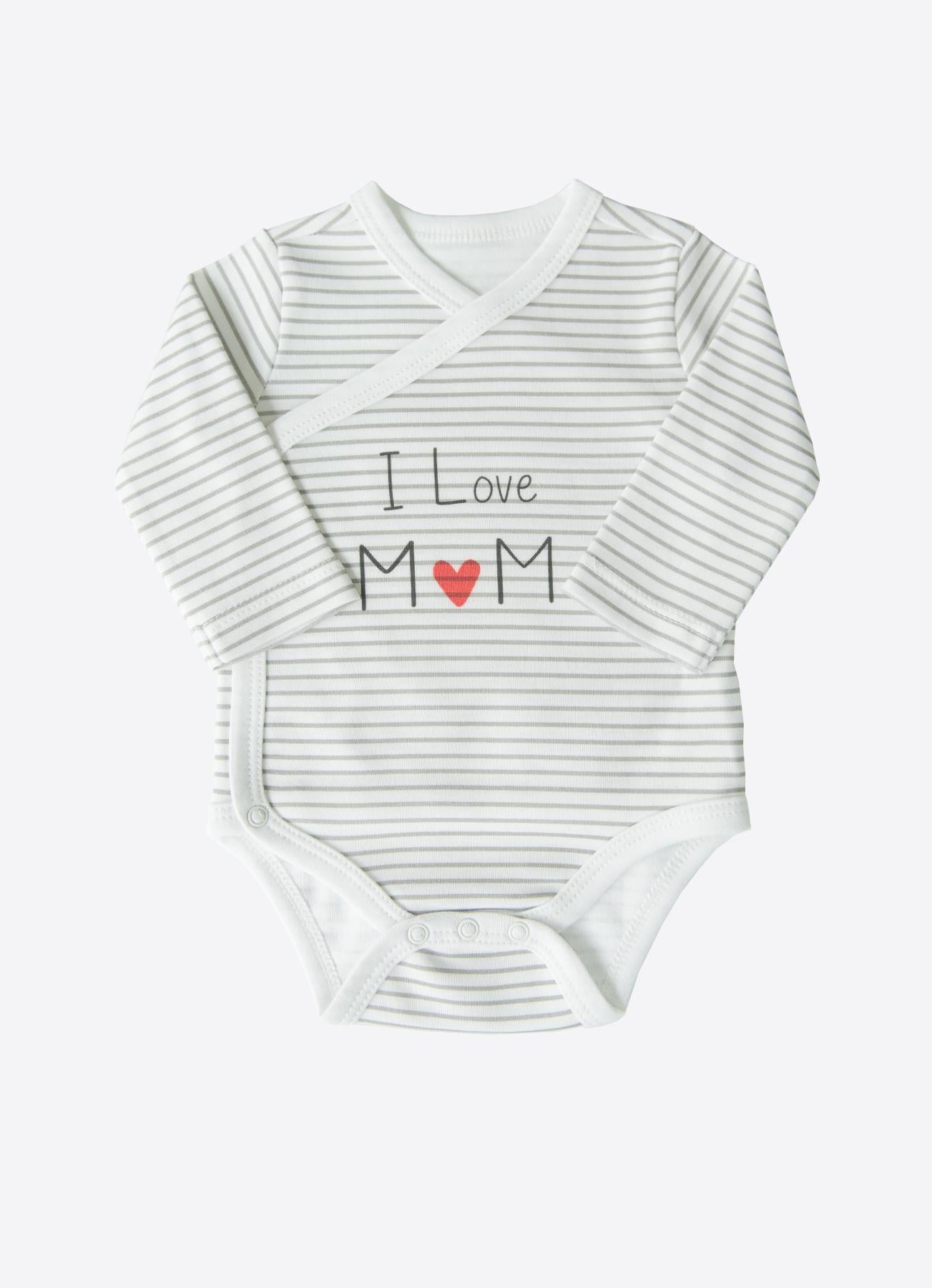 ORGANİK I LOVE MOM KRUVAZE 3'LÜ TAKIM GRİ MELANJ