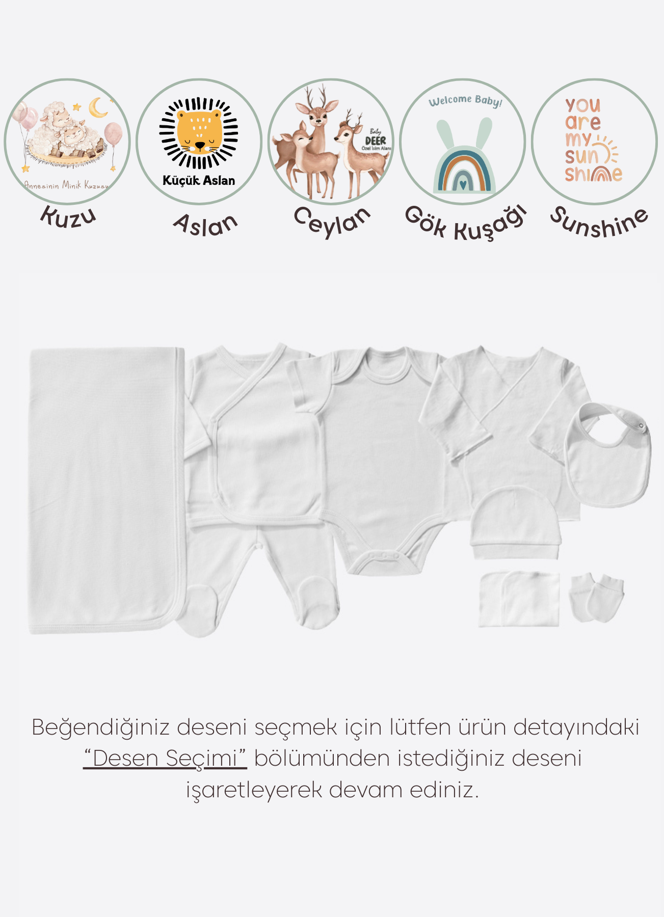 Organik İsme Özel 10'lu Hastane Çıkış Seti Beyaz
