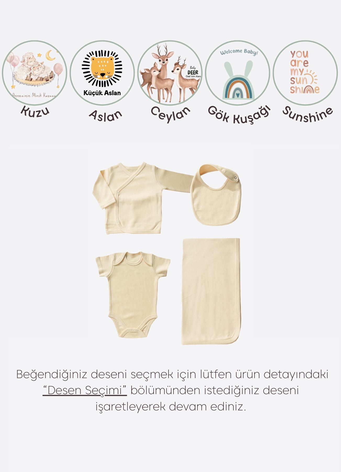 Organik İsme Özel 5'li Hastane Çıkış Seti-Natural