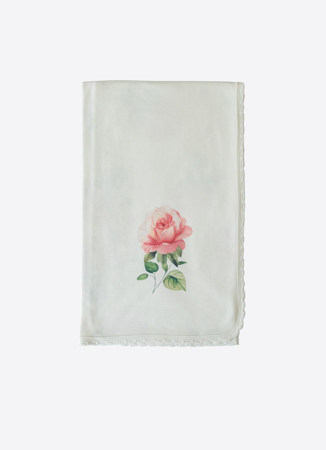 Organik Love Roses Battaniye Ekru