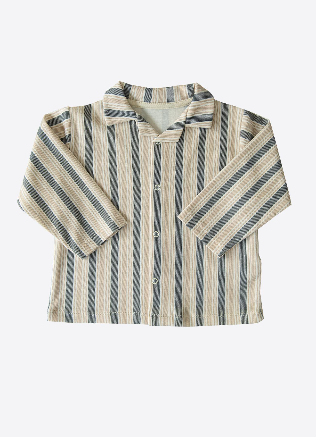 ORGANİK LUDO PİJAMA TAKIMI BEJ-LACİVERT