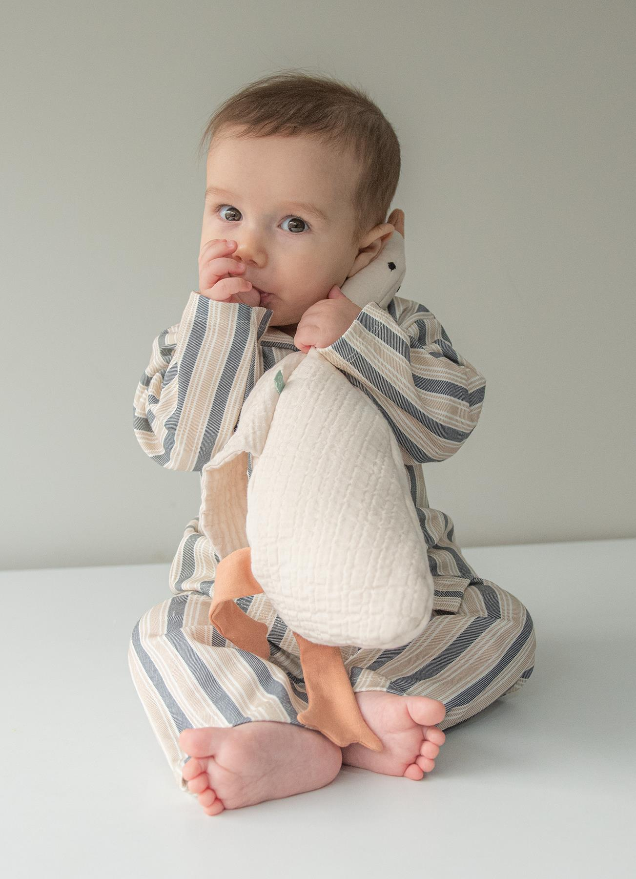 Organik Ludo Pijama Takımı Bej Lacivert