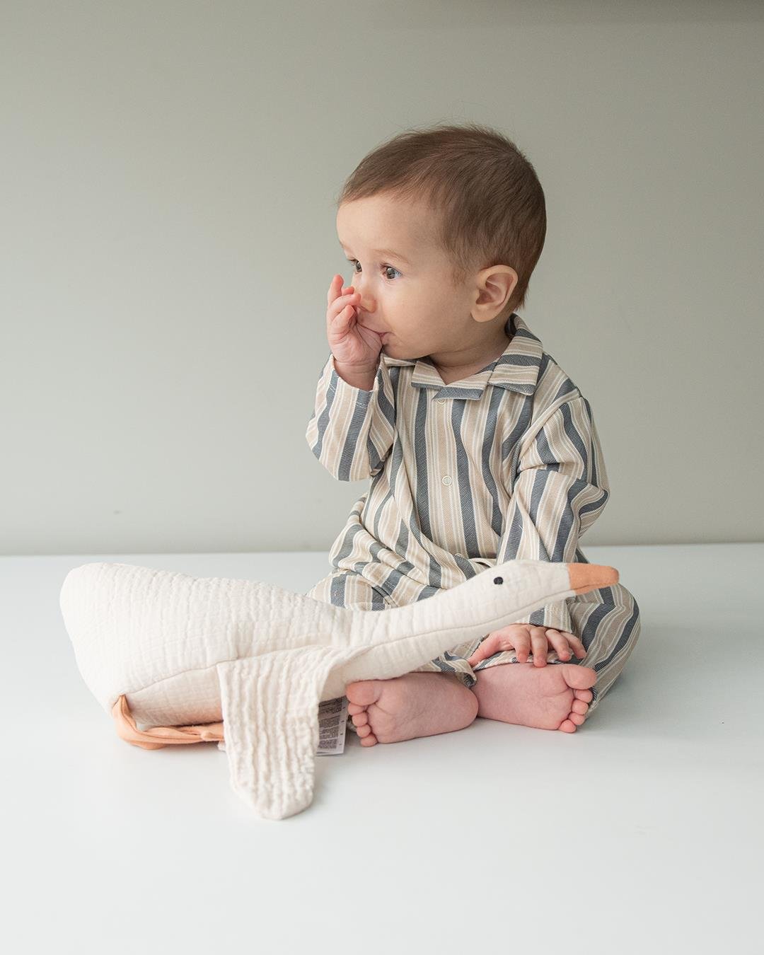 Organik Ludo Pijama Takımı Bej Lacivert