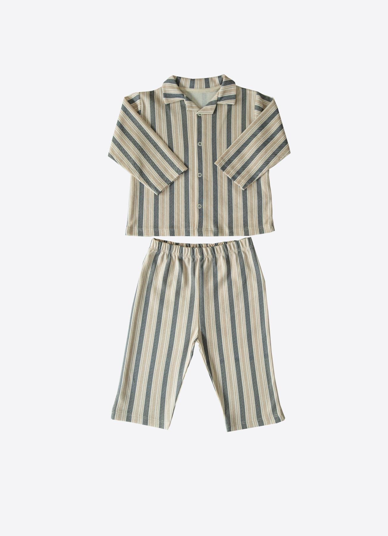 ORGANİK LUDO PİJAMA TAKIMI BEJ-LACİVERT