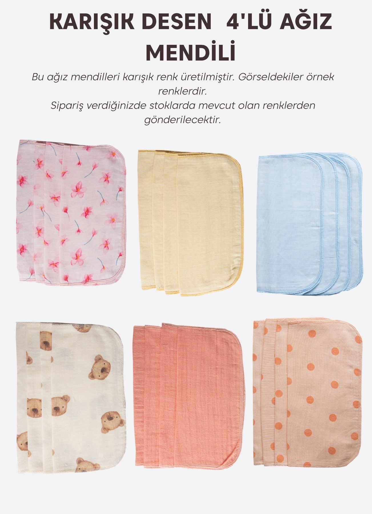 Organik Puka 4'lü Ağız Mendili Karışık