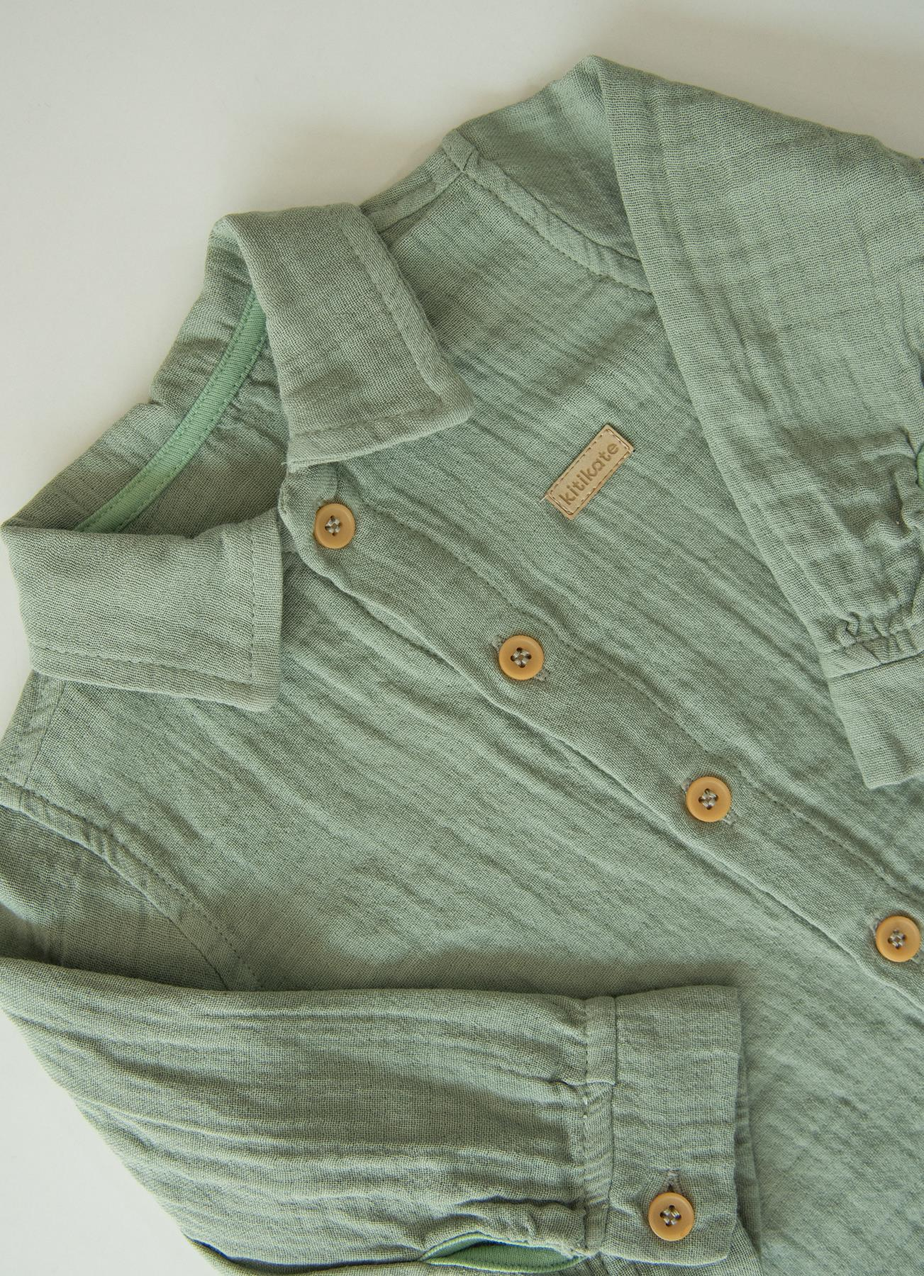 ORGANİK PUKA MÜSLİN GÖMLEK YEŞİL