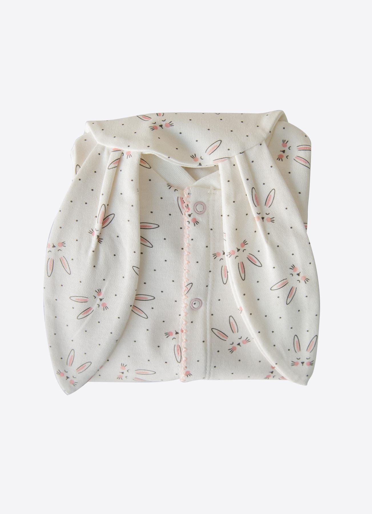 Organik Rabbit Şapkalı Tulum Ekru