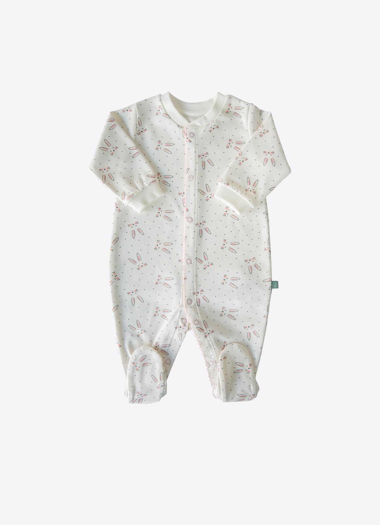 Organik Rabbit Şapkalı Tulum Ekru