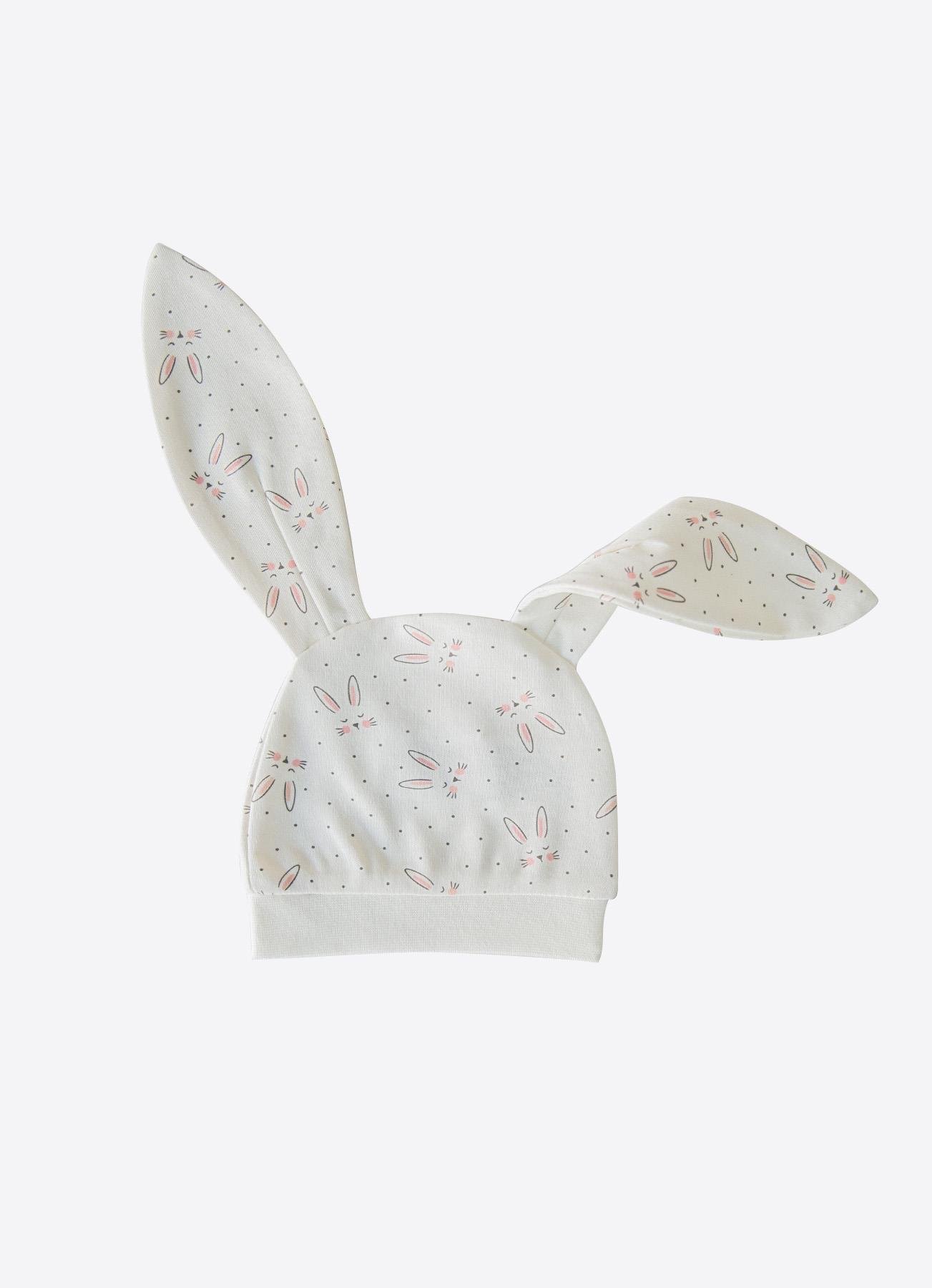 Organik Rabbit Şapkalı Tulum Ekru