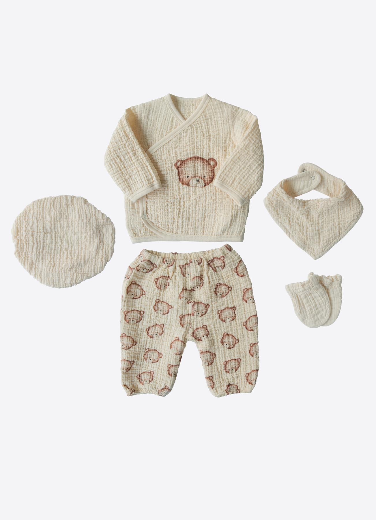 Organik Teddy Bear 5'li Müslin Hastane Çıkış Seti Natural