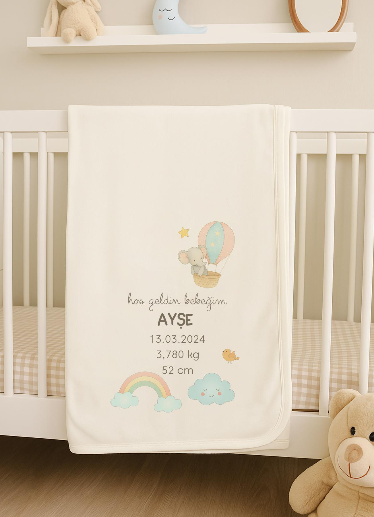Organik Unisex İsme Özel Çift Kat Hatıra Battaniye- 80*90 CM
